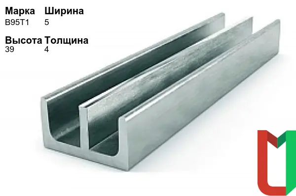 Алюминиевый профиль Ш-образный 5х39х4 мм В95Т1 анодированный