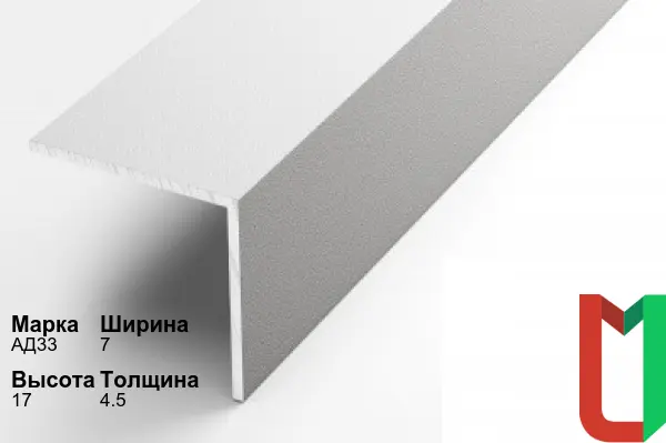Алюминиевый профиль угловой 7х17х4,5 мм АД33