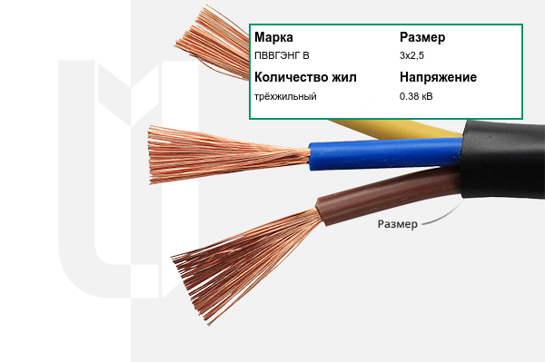 Силовой кабель ПВВГЭНГ В 3х2,5 мм